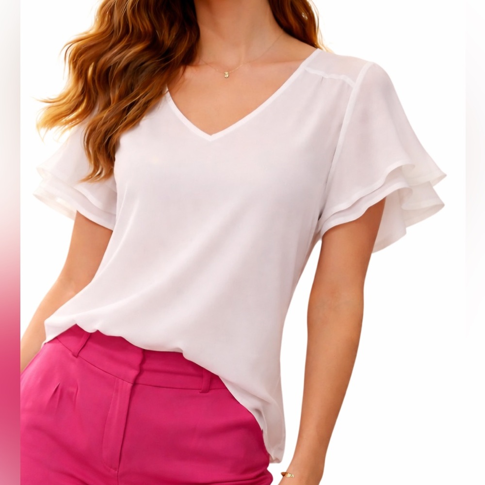 New York & Co.Ruffle Sleeve Crepe Blouse